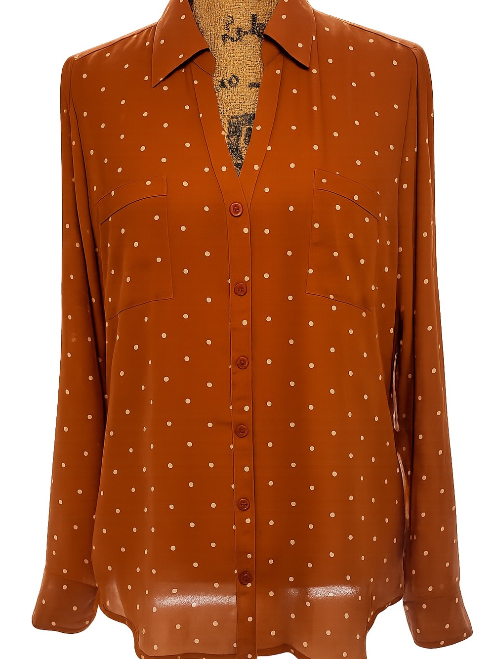NWT Sweet Wanderer XL Rust Polka Dot Button Front Blouse Top Roll Tab Sleeves